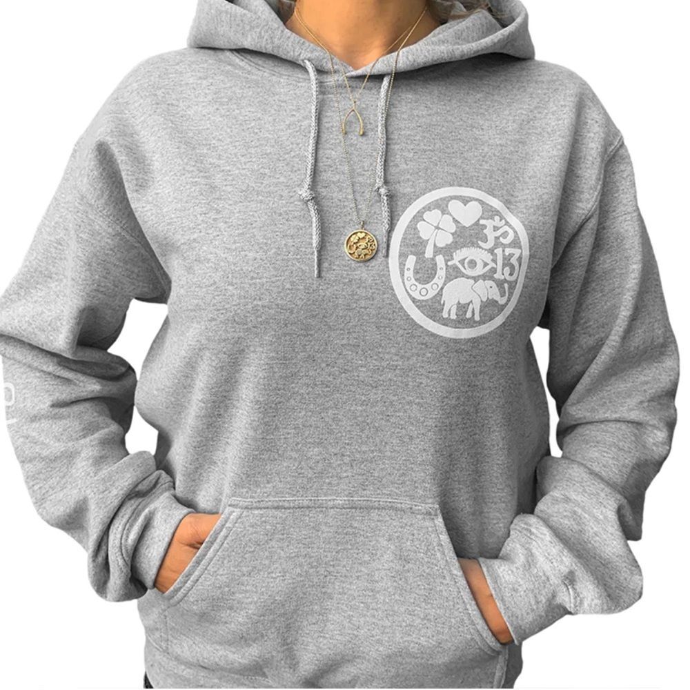 Jennifer Meyer Women's Size Large Grey White Good Luck Charm Hoodie Sweatshirt - Picture 16 of 16